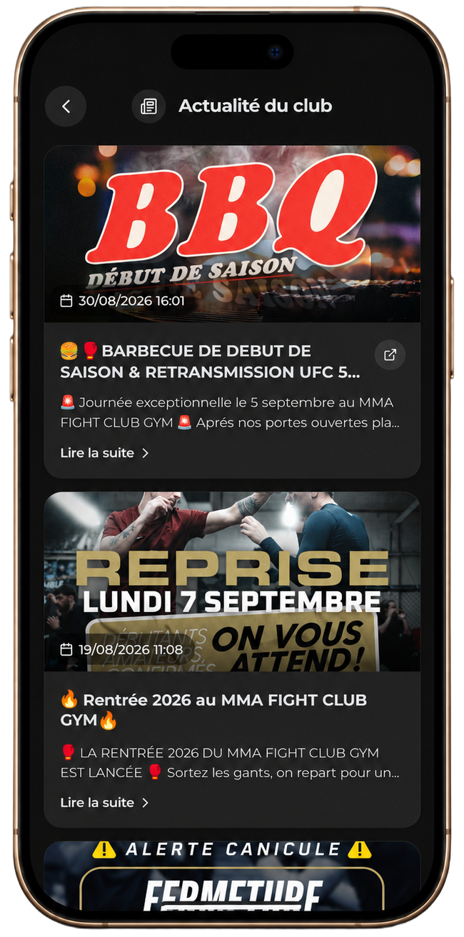 Application Sportigo MMA Fight Club Gym - Actualités